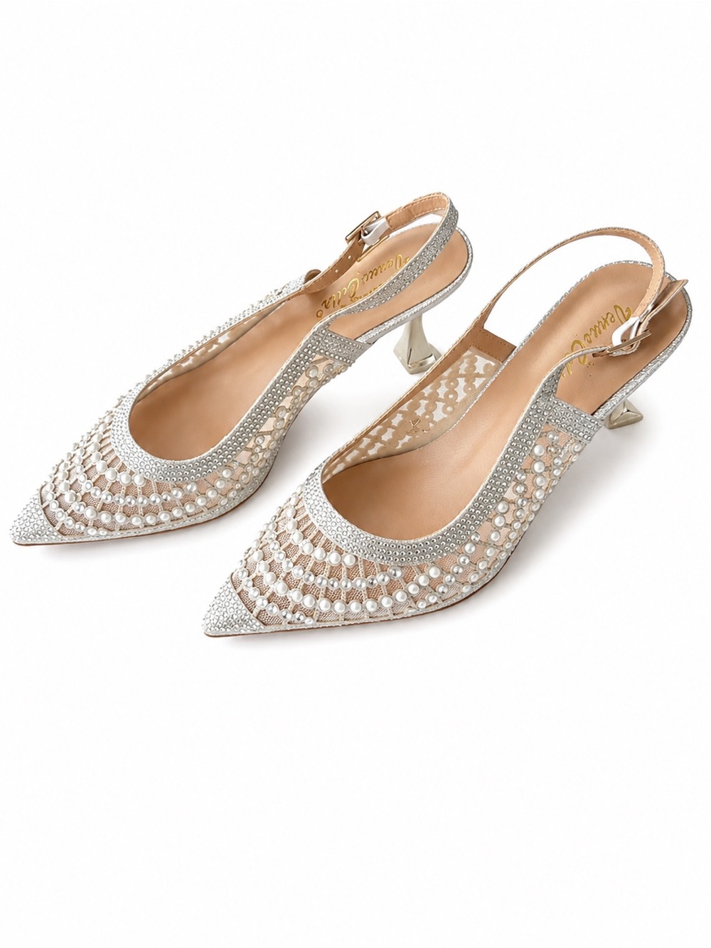 VenusCelia Women’s Charming Lady Silver Studded Slingback Pump